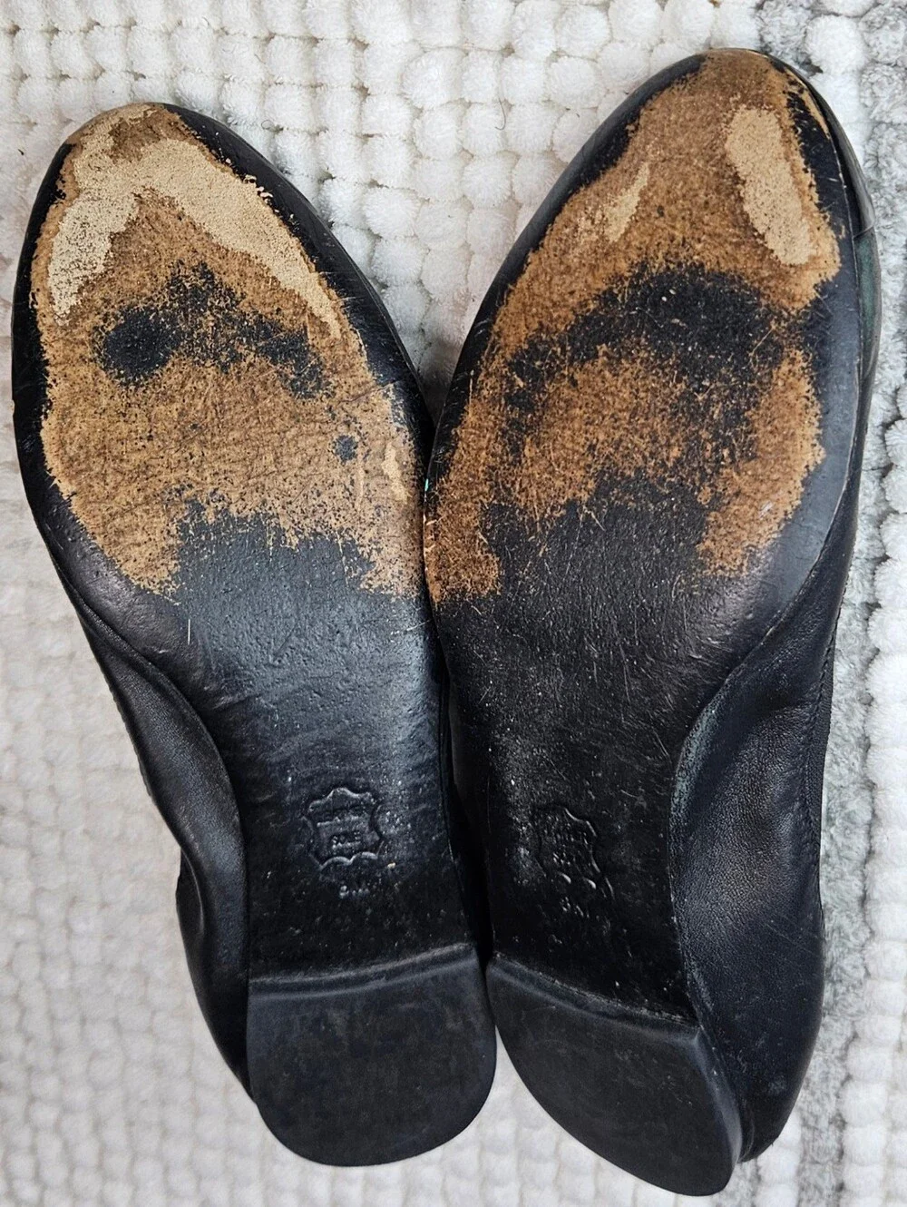 Tory Burch Ballet Flats Size-8 Black Gold Leather Jolie Stretch Shoes.